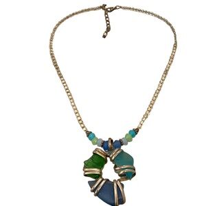 Seaglass oversized artisan made necklace pendant silver tone